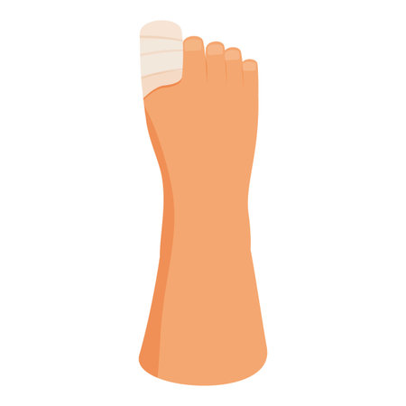 Close up of a persons injured foot with a bandage on the big toe, illustrating a common household injuryのイラスト素材