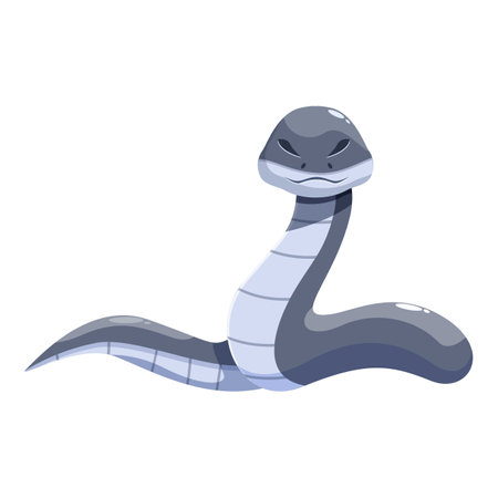 Cartoon gray snake posing menacingly with tongue out, isolated on white backgroundのイラスト素材