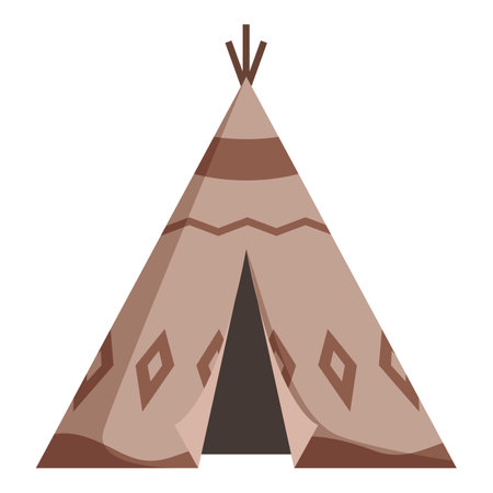 Brown teepee with traditional native american pattern standing isolated on white backgroundのイラスト素材