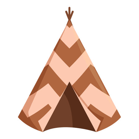 Brown and beige native american teepee standing tall with chevron pattern and closed entrance flapのイラスト素材