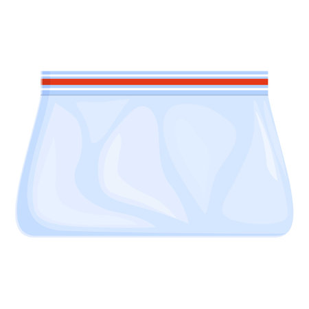 Empty freezer bag with red stripe zipper is keeping food fresh and ready for storageのイラスト素材