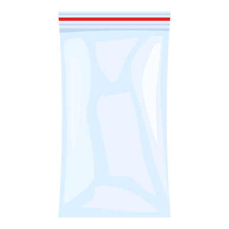 Empty transparent plastic bag with red zipper for food storage is isolated on white backgroundのイラスト素材