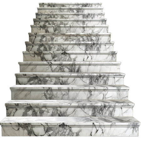 White marble staircase leading upwards isolated on white backgroundの素材