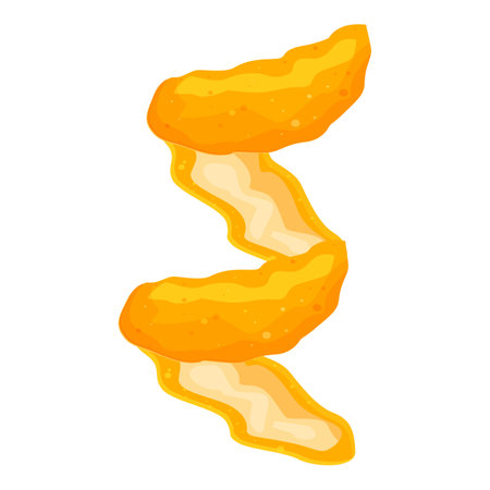 Orange peel hanging in mid air, creating a stylized letter s against a white backgroundのイラスト素材