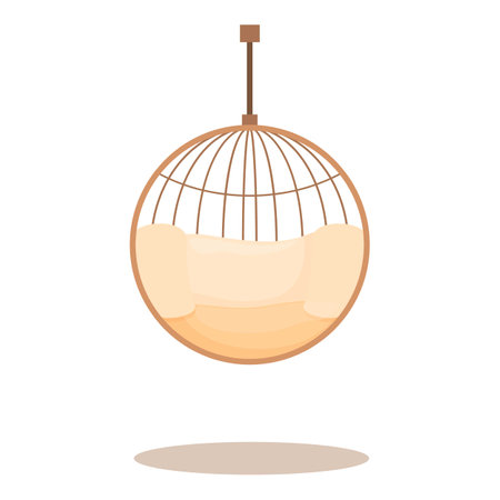 Hanging rattan chair swinging gently over a white background, perfect for minimalist interior design projectsのイラスト素材