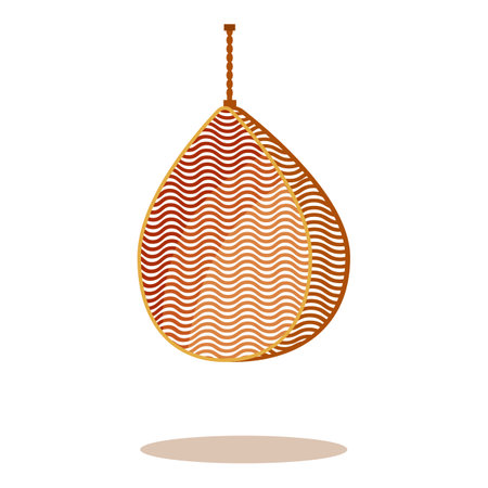 Wicker hanging swing chair with a patterned cushion, perfect for adding a touch of bohemian style to any homeのイラスト素材
