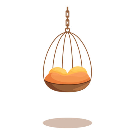 Comfortable hanging chair swinging from ceiling, perfect for relaxing at home or in the gardenのイラスト素材