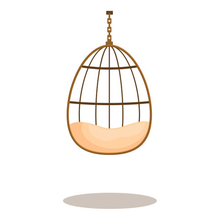 Rattan hanging chair swinging gently, perfect for relaxing on a porch or in a gardenのイラスト素材