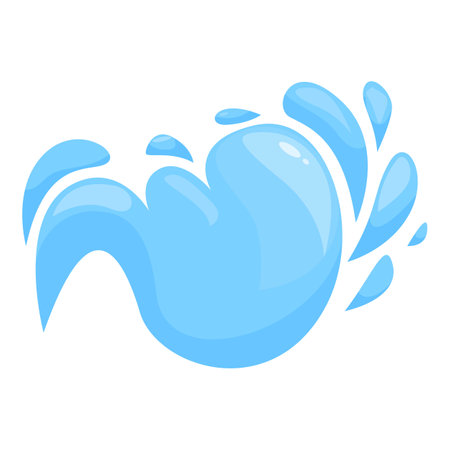 Cartoon style illustration of blue water splashing, making wavy shape with dropsのイラスト素材