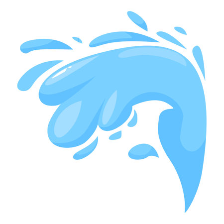 Cartoon blue water is splashing, making an interesting shape with dropsのイラスト素材