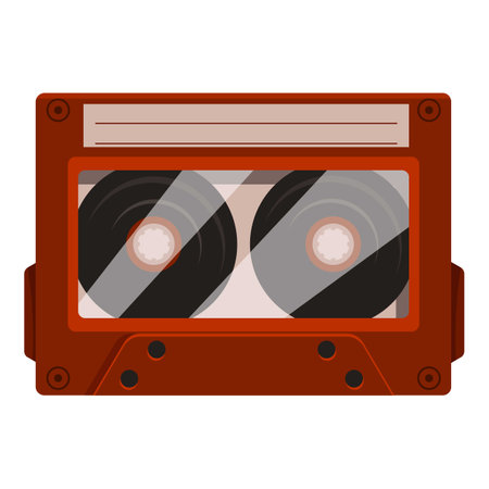 Red audio cassette tape is lying horizontally, evoking memories of the past and the iconic sound of analog recordingsのイラスト素材