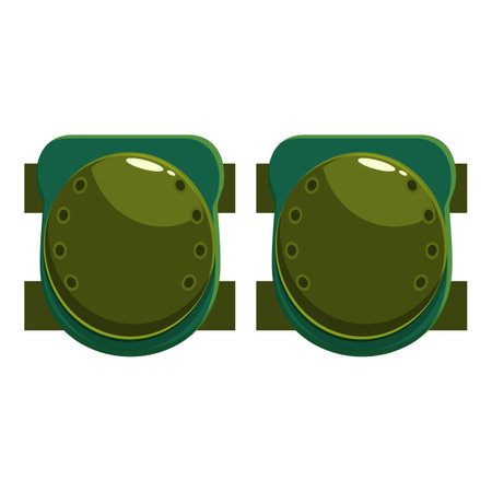 Pair of green knee pads with a hard shell, protecting knees during sports activitiesのイラスト素材
