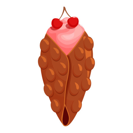 Bubble waffle with whipped cream and cherries, traditional hong kong egg waffle street foodのイラスト素材