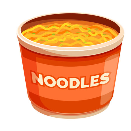 Plastic cup of instant noodles is steaming, ready to be eatenのイラスト素材