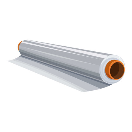 Roll of aluminum foil is laying on a white surface, unrolling to the leftのイラスト素材