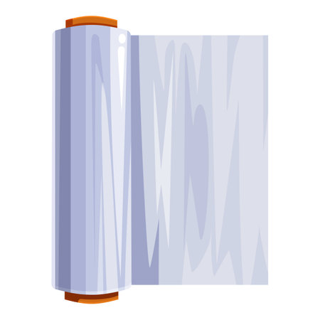 Illustration featuring a roll of transparent plastic stretch wrap, commonly used for packaging and protecting itemsのイラスト素材