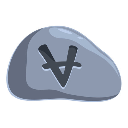 Cartoon style grey stone showing the fehu rune, the first rune of the elder futhark, associated with wealth, prosperity, and abundanceのイラスト素材
