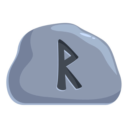 Cartoon illustration of a grey stone showing the raido rune, the symbol of journey, in blackのイラスト素材