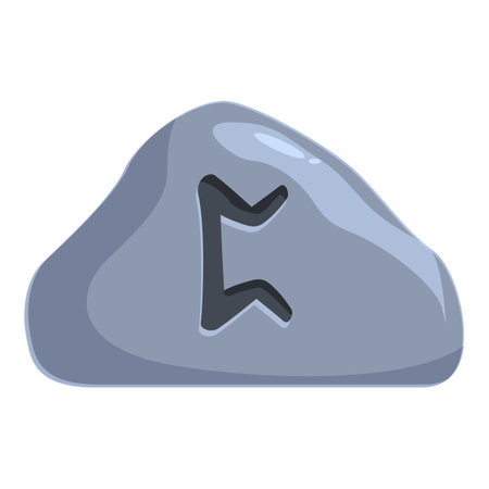 Grey cartoon style stone with the algiz rune engraved, evoking protection and defenseのイラスト素材