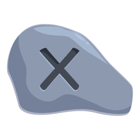 Cartoon grey stone with a carved cross showing wrong way, isolated on white backgroundのイラスト素材