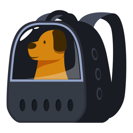 Brown dog sitting in a special backpack carrier designed for safe and comfortable pet travelのイラスト素材