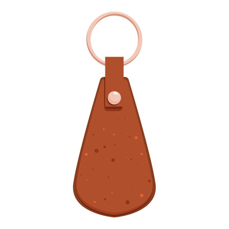 Brown leather keychain with metal ring is hanging on white backgroundのイラスト素材