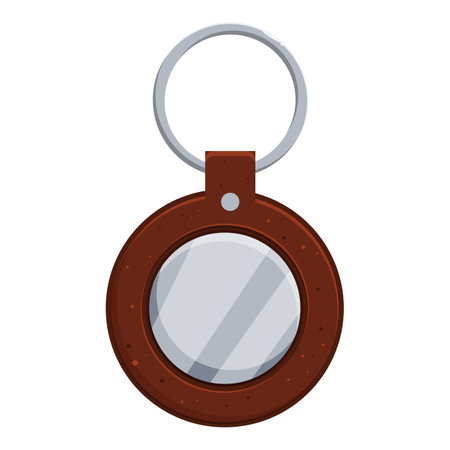 Round leather keychain with metal ring for keys is hanging on white backgroundのイラスト素材