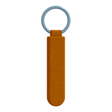 Simple brown leather keychain hanging with metal ring on white backgroundのイラスト素材