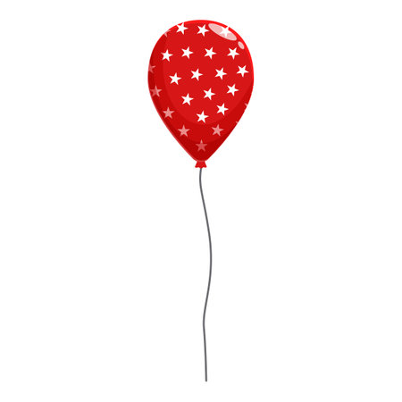 Single red balloon with white stars floating on white backgroundのイラスト素材