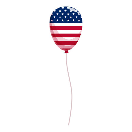 Single patriotic balloon with american flag design floating on white backgroundのイラスト素材