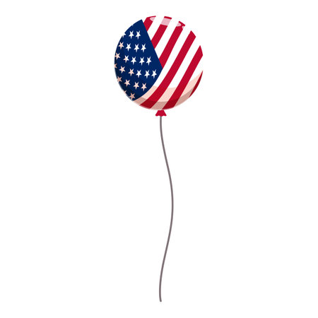 Single red white and blue balloon with stars and stripes floating on a white backgroundのイラスト素材
