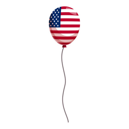 Single red, white, and blue balloon with american flag design floating on white backgroundのイラスト素材