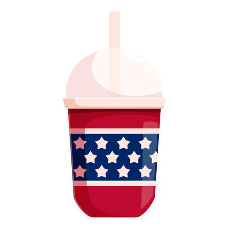 Plastic cup with lid and straw decorated with stars and stripes pattern for a refreshing drink on independence dayのイラスト素材