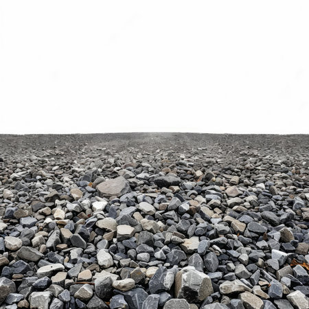 Rocky landscape forming an empty horizon over a white backgroundの素材