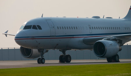 Airbus A-319 on the platform in the early morning.のeditorial素材