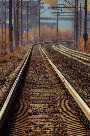 The length of the railway track. Photos with unlimited depth of field.の写真素材