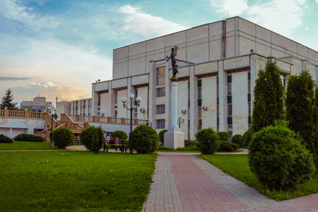 A view of the back side of the center of youth initiatives and the observation deck of the Belgorod State University. Campus.のeditorial素材
