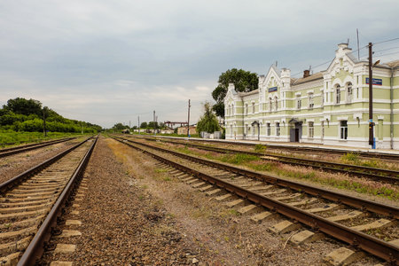 TOMAROVKA, BELGOROD REGION, RUSSIA - JUNE 11, 2016: The old railway station in the village Tomarovka. November 25, 1917 at the station Tomarovka Red Guards smashed White Guard battalions, stopping their movement on the Don.のeditorial素材