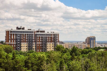 Belgorod cityscape skyline, Russia. Aerial view in daylight. Residential multi-storey apartment blocks in center of the city.の写真素材