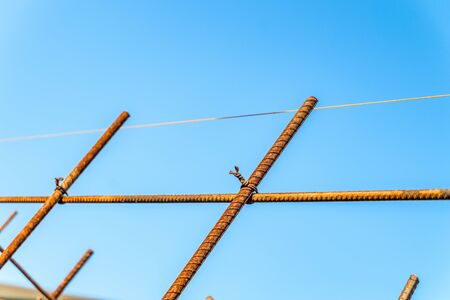 Fragment of the reinforcing cage with jointed longitudinal and transverse reinforcementの写真素材