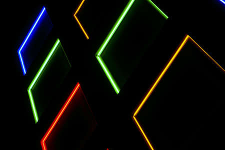 Colorful windows at night with led illumination. LED colored lights.の写真素材