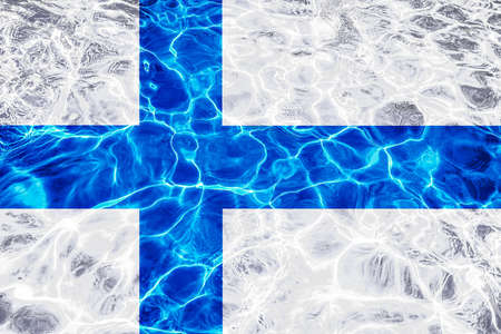 Finland flag with abstract neon light water effect