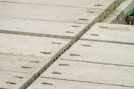 Top surface of reinforced concrete hollow core floor slabs. joint of rows.の写真素材