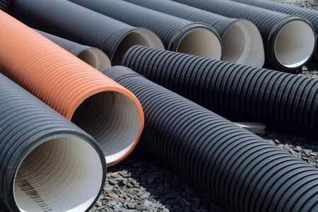 Corrugated plastic sewer main pipesの写真素材