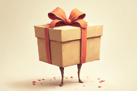 Festive gift box with a ribbon bow on legsの素材