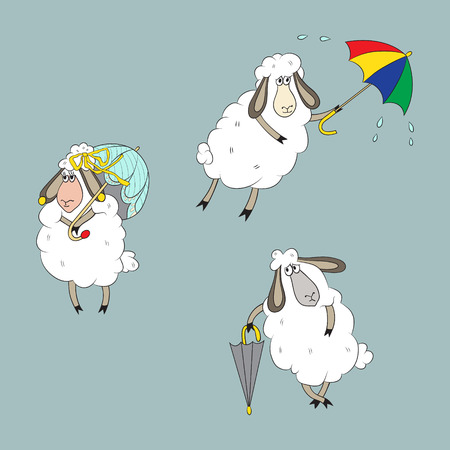 Collection with different funny sheepのイラスト素材