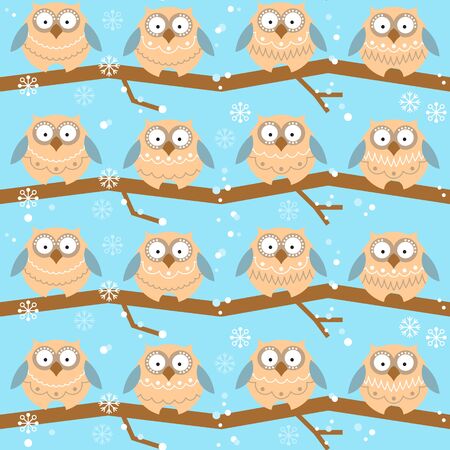 Seamless pattern with different owlsのイラスト素材