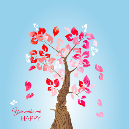Valentine's Day Card with Love tree and flowersのイラスト素材