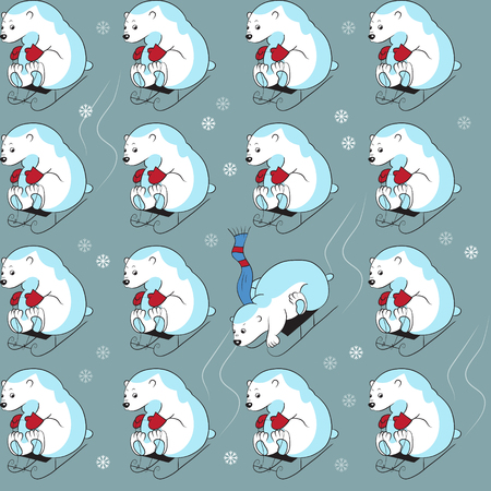 Seamless pattern with polar bears on the sleddingのイラスト素材