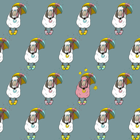 Seamless pattern with sheep and with umbrellasのイラスト素材